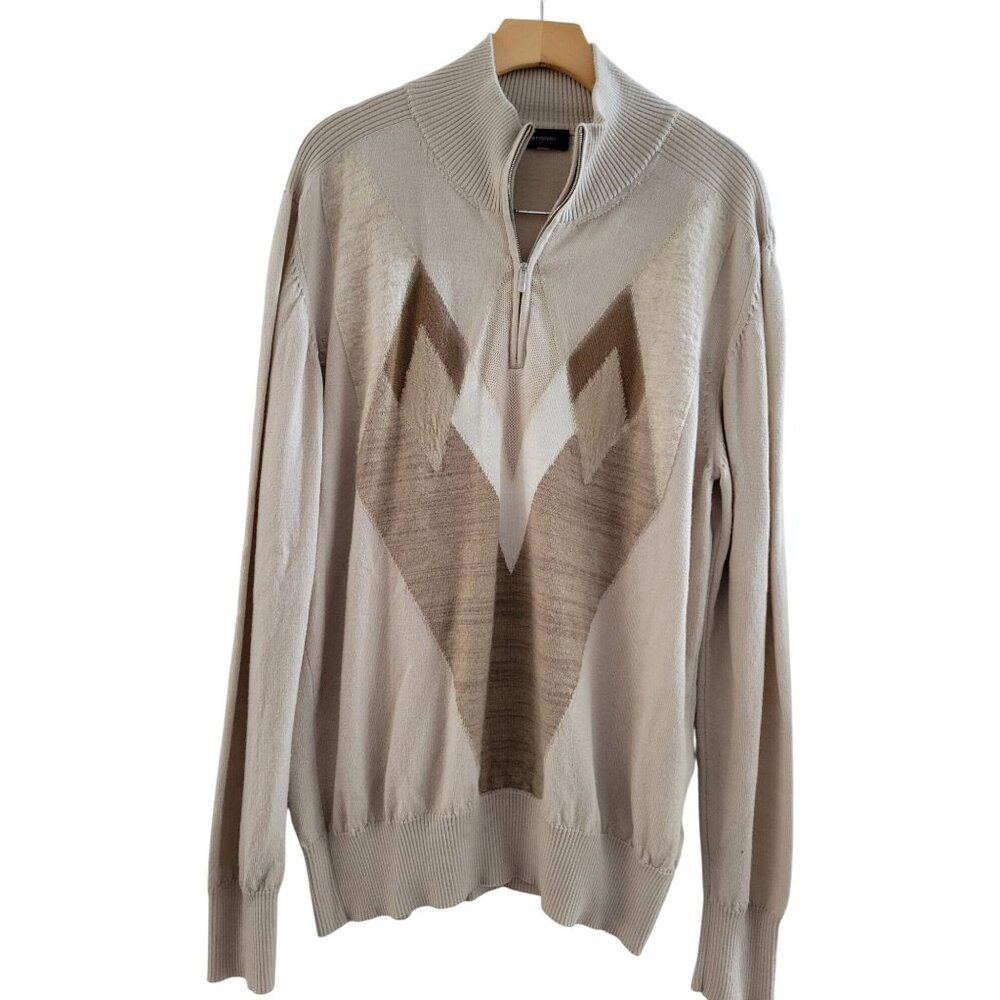 Cortigiani Mens Tan Grandpa sweater size Large Wool Italy mohair 1/4 zip Flaw